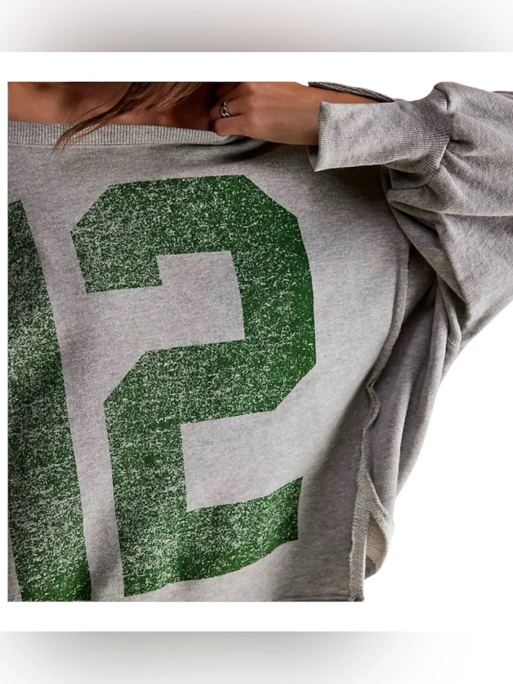 Free People Graphic Camden Pullover Sweatshirt Gray & Green 12 Oversized Size XL